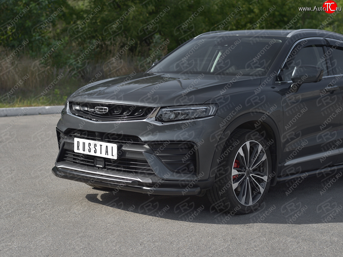 13 999 р. Защита переднего бампера (Ø57/Ø42) SLITKOFF Geely Tugella FY11,HPBA4 дорестайлинг (2019-2023) (нержавейка с полимерным покрытием, черный)  с доставкой в г. Пермь