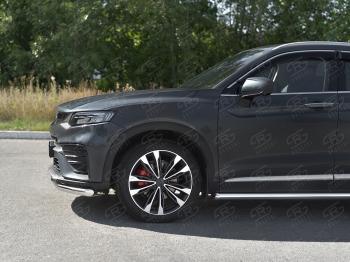 13 999 р. Защита переднего бампера (Ø57/Ø42) SLITKOFF Geely Tugella FY11,HPBA4 дорестайлинг (2019-2023) (нержавейка с полимерным покрытием, черный)  с доставкой в г. Пермь. Увеличить фотографию 3