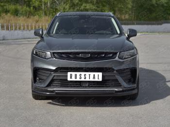 13 999 р. Защита переднего бампера (Ø57/Ø42) SLITKOFF Geely Tugella FY11,HPBA4 дорестайлинг (2019-2023) (нержавейка с полимерным покрытием, черный)  с доставкой в г. Пермь. Увеличить фотографию 4
