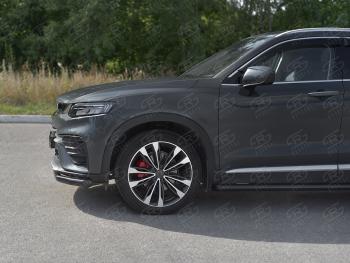 9 399 р. Защита переднего бампера (Ø57 мм) SLITKOFF Geely Tugella FY11,HPBA4 дорестайлинг (2019-2023) (нержавейка с полимерным покрытием, черный)  с доставкой в г. Пермь. Увеличить фотографию 2