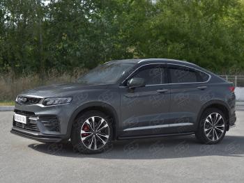 9 399 р. Защита переднего бампера (Ø57 мм) SLITKOFF Geely Tugella FY11,HPBA4 дорестайлинг (2019-2023) (нержавейка с полимерным покрытием, черный)  с доставкой в г. Пермь. Увеличить фотографию 3