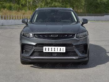 9 399 р. Защита переднего бампера (Ø57 мм) SLITKOFF Geely Tugella FY11,HPBA4 дорестайлинг (2019-2023) (нержавейка с полимерным покрытием, черный)  с доставкой в г. Пермь. Увеличить фотографию 4