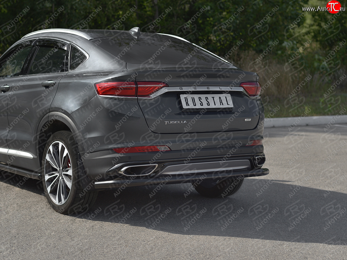 8 799 р. Защита заднего бампера (Ø57 мм) SLITKOFF  Geely Tugella  FY11,HPBA4 (2019-2025) дорестайлинг, рестайлинг (нержавейка с полимерным покрытием, черный)  с доставкой в г. Пермь