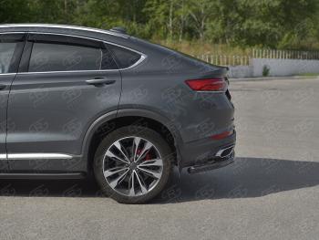 8 799 р. Защита заднего бампера (Ø57 мм) SLITKOFF  Geely Tugella  FY11,HPBA4 (2019-2025) дорестайлинг, рестайлинг (нержавейка с полимерным покрытием, черный)  с доставкой в г. Пермь. Увеличить фотографию 2
