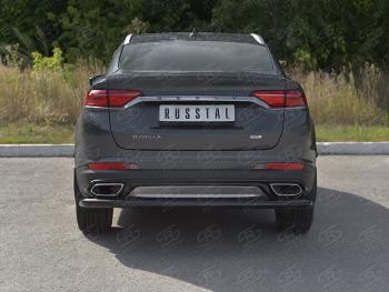8 799 р. Защита заднего бампера (Ø57 мм) SLITKOFF  Geely Tugella  FY11,HPBA4 (2019-2025) дорестайлинг, рестайлинг (нержавейка с полимерным покрытием, черный)  с доставкой в г. Пермь. Увеличить фотографию 3
