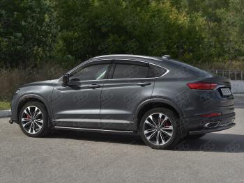 8 799 р. Защита заднего бампера (Ø57 мм) SLITKOFF  Geely Tugella  FY11,HPBA4 (2019-2025) дорестайлинг, рестайлинг (нержавейка с полимерным покрытием, черный)  с доставкой в г. Пермь. Увеличить фотографию 4