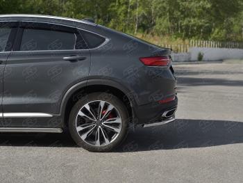 8 799 р. Защита заднего бампера (Ø57 мм) SLITKOFF  Geely Tugella  FY11,HPBA4 (2019-2025) дорестайлинг, рестайлинг (нержавейка с полимерным покрытием, черный)  с доставкой в г. Пермь. Увеличить фотографию 5