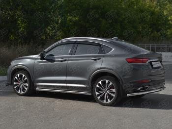 13 399 р. Защита заднего бампера (Ø57 мм) SLITKOFF  Geely Tugella  FY11,HPBA4 (2019-2025) дорестайлинг, рестайлинг (нержавейка полированная)  с доставкой в г. Пермь. Увеличить фотографию 4