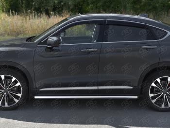 Защита порогов (труба, d63 мм) SLITKOFF Geely Tugella  FY11,HPBA4 (2019-2025) дорестайлинг, рестайлинг (Торцы с пластиковыми заглушками)