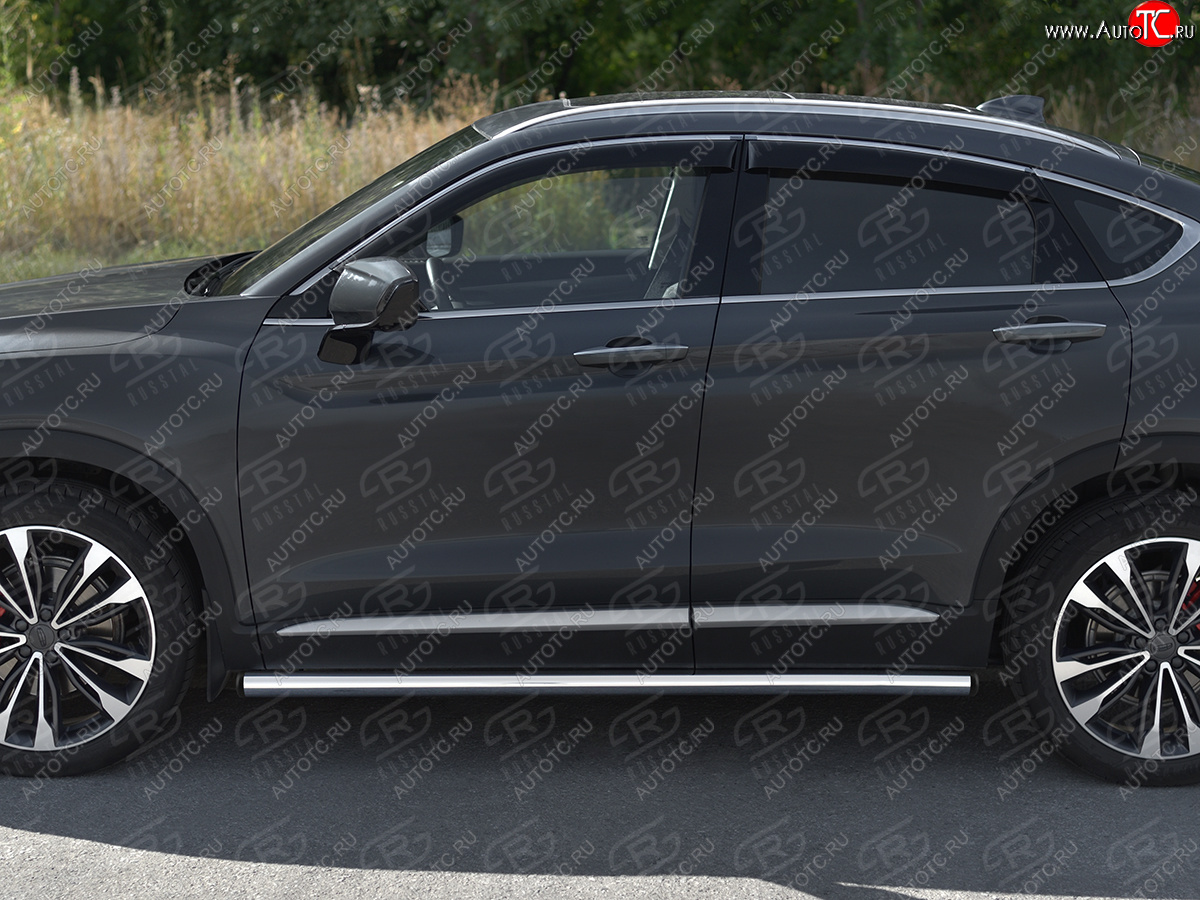 16 449 р. Защита порогов (труба, d63 мм) SLITKOFF Geely Tugella FY11,HPBA4 дорестайлинг (2019-2023) (Торцы с пластиковыми заглушками)  с доставкой в г. Пермь