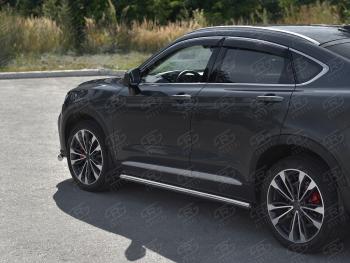 16 449 р. Защита порогов (труба, d63 мм) SLITKOFF Geely Tugella FY11,HPBA4 дорестайлинг (2019-2023) (Торцы с пластиковыми заглушками)  с доставкой в г. Пермь. Увеличить фотографию 3