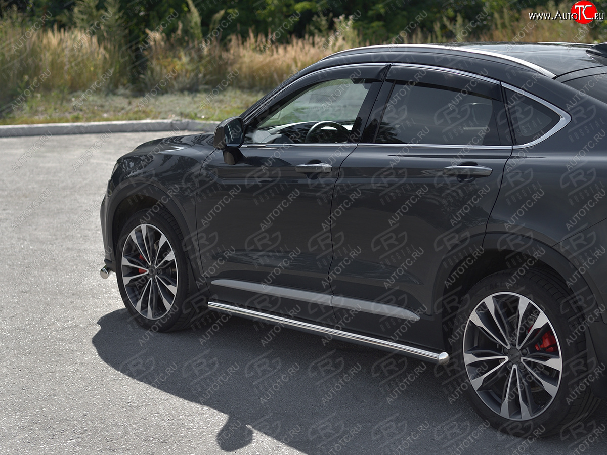 17 499 р. Защита порогов (труба, d63 мм) SLITKOFF  Geely Tugella  FY11,HPBA4 (2019-2025) дорестайлинг, рестайлинг (Круглые торцы 90°)  с доставкой в г. Пермь