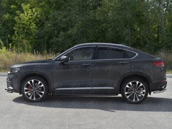 Защита порогов (труба, d63 мм., с чёрным полимерным покрытием) SLITKOFF Geely Tugella  FY11,HPBA4 (2019-2025) дорестайлинг, рестайлинг