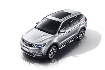 Защита порогов Slitkoff (d76, с проступями) Geely Atlas  NL3 - Atlas Pro  NL3 (Сталь с полимерным покрытием. Цвет: серебристый)