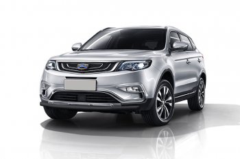 Защита переднего бампера Slitkoff (d57 мм) Geely Atlas  NL3 (2016-2022) (Сталь с полимерным покрытием. Цвет: чёрный)