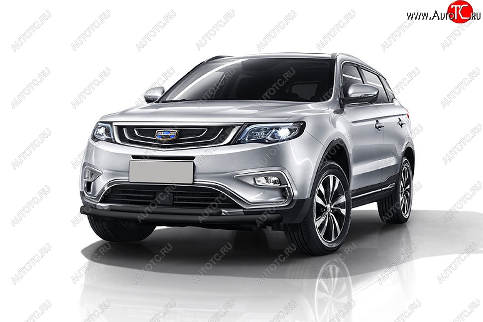 9 699 р. Защита переднего бампера Slitkoff (двойная, d57/42 мм) Geely Atlas NL3 (2016-2022) (Сталь с полимерным покрытием. Цвет: чёрный)  с доставкой в г. Пермь