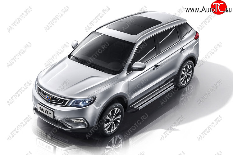 10 699 р. Пороги алюминиевые Slitkoff Geely Atlas NL3 (2016-2022) (Luxe Silver)  с доставкой в г. Пермь