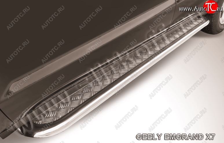 18 349 р. Защита порогов Slitkoff (с листом, d57 мм)  Geely Emgrand X7 (2011-2015) дорестайлинг (Нержавейка)  с доставкой в г. Пермь