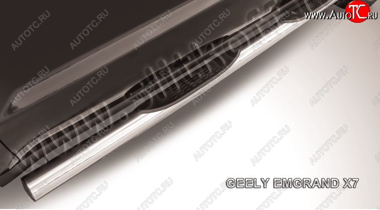 18 349 р. Защита порогов Slitkoff (d76, с проступями)  Geely Emgrand X7 (2011-2015) дорестайлинг (Нержавейка, Полированная)  с доставкой в г. Пермь
