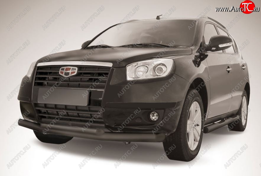 9 999 р. Защита переднего бампера Slitkoff (двойная, d76/57 мм) Geely Emgrand X7 дорестайлинг (2011-2015) (Сталь с полимерным покрытием. Цвет: чёрный)  с доставкой в г. Пермь