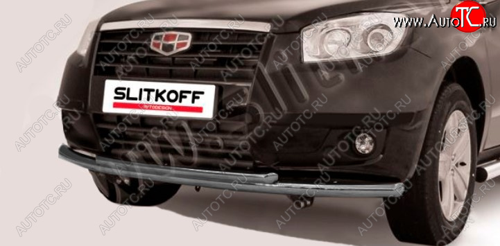 9 199 р. Защита переднего бампера Slitkoff (Ø 57+Ø 42, двойная радиусная)  Geely Emgrand X7 (2011-2015) дорестайлинг (Цвет: серебристый)  с доставкой в г. Пермь