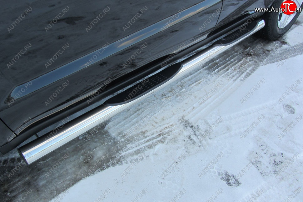 18 349 р. Защита порогов Slitkoff (d76, с проступями)  Geely Emgrand X7 (2015-2018) 1-ый рестайлинг (Нержавейка, Полированная)  с доставкой в г. Пермь
