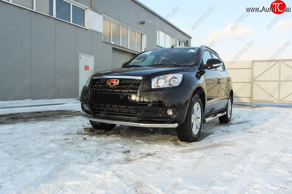 13 199 р. Защита переднего бампера Slitkoff (d57 мм)  Geely Emgrand X7 (2015-2018) 1-ый рестайлинг (Нержавейка, Полированная)  с доставкой в г. Пермь