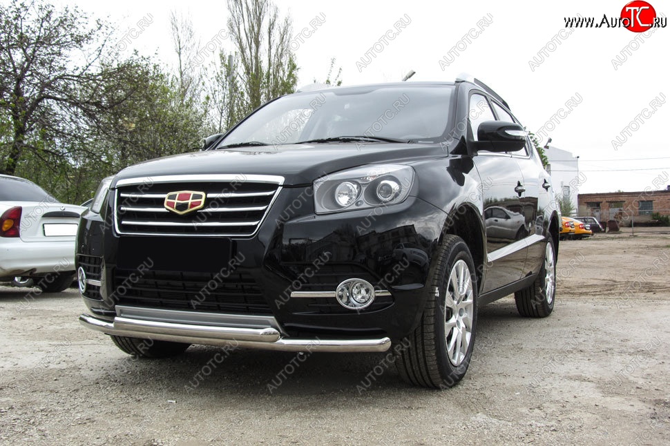 13 199 р. Защита переднего бампера Slitkoff (двойная, d57/57 мм)  Geely Emgrand X7 (2015-2018) 1-ый рестайлинг (Нержавейка, Полированная)  с доставкой в г. Пермь