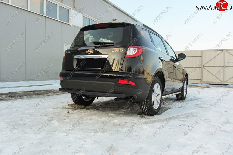 7 299 р. Защита заднего бампера Slitkoff (двойная радиусная, d57/42 мм) Geely Emgrand X7 1-ый рестайлинг (2015-2018) (Сталь с полимерным покрытием. Цвет: чёрный)  с доставкой в г. Пермь