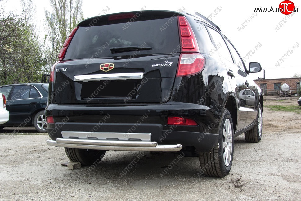 11 549 р. Защита заднего бампера Slitkoff (двойная радиусная, d57/42 мм)  Geely Emgrand X7 (2015-2018) 1-ый рестайлинг (Нержавейка, Полированная)  с доставкой в г. Пермь