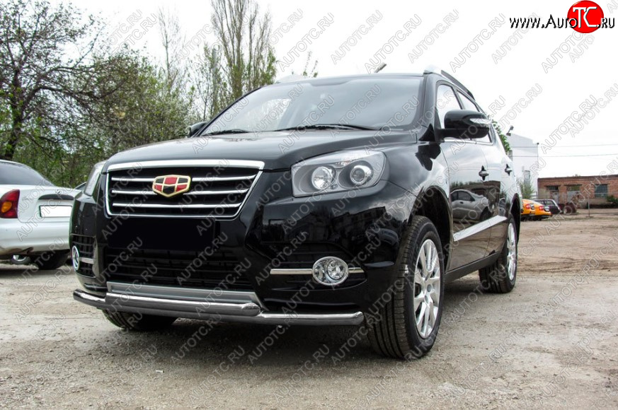 9 199 р. Защита переднего бампера Slitkoff (Ø 57+Ø 57).  Geely Emgrand X7 (2015-2018) 1-ый рестайлинг (Цвет: серебристый)  с доставкой в г. Пермь