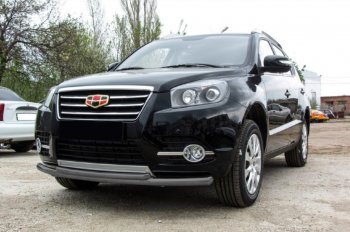 Защита переднего бампера Slitkoff (двойная радиусная, Ø 57+Ø 42) Geely Emgrand X7 1-ый рестайлинг (2015-2018) (Цвет: серебристый)