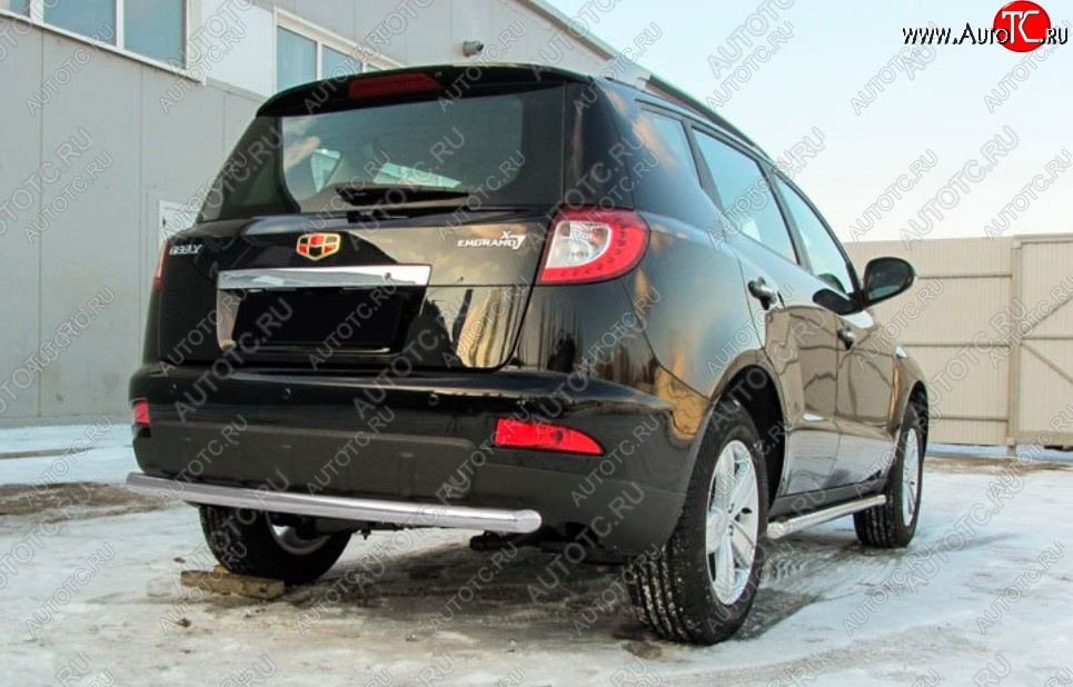 7 299 р. Защита заднего бампера Slitkoff (Ø 57, радиусная)  Geely Emgrand X7 (2015-2018) 1-ый рестайлинг (Сталь с полимерным покрытием. Цвет: серебристый)  с доставкой в г. Пермь