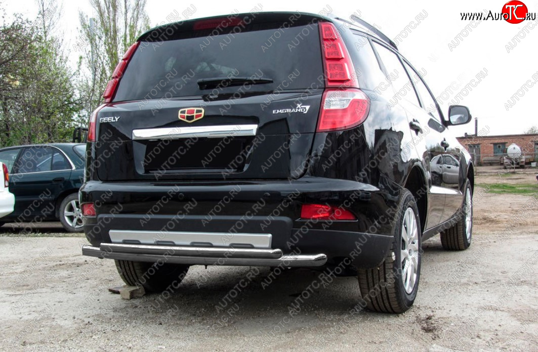 7 999 р. Защита заднего бампера Slitkoff (Ø 57+Ø 42, двойная радиусная)  Geely Emgrand X7 (2015-2018) 1-ый рестайлинг (Цвет: серебристый)  с доставкой в г. Пермь