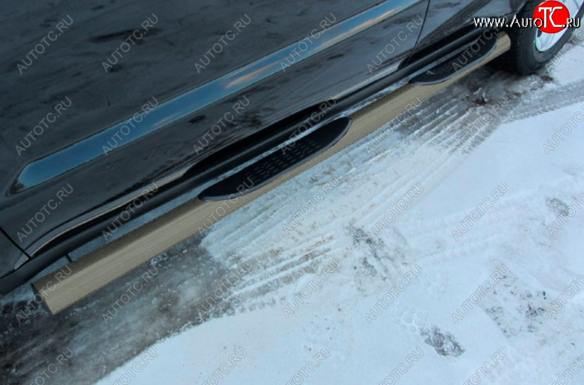12 799 р. Защита порогов Slitkoff (Ø 76 мм, с проступями)  Geely Emgrand X7 (2015-2018) 1-ый рестайлинг (Цвет: серебристый)  с доставкой в г. Пермь