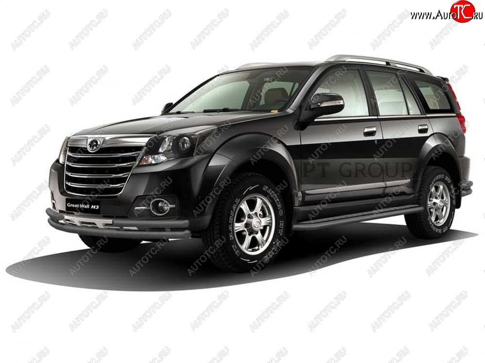 12 129 р. Порожки для ног из трубы Ø51 с алюминиевой площадкой Petroil Tuning  Great Wall Hover H3 (2014-2016)  рестайлинг (Черный (Шагрень))  с доставкой в г. Пермь