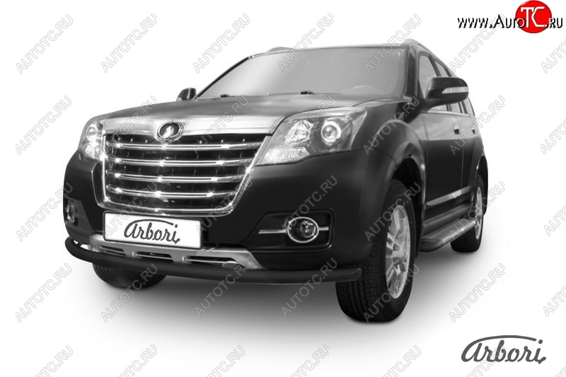 6 209 р. Защита переднего бампера Arbori (черная, 1 труба d57 mm). Great Wall Hover H3  рестайлинг (2014-2016)  с доставкой в г. Пермь