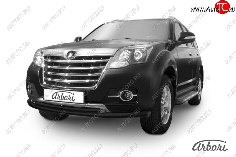 6 749 р. Защита переднего бампера Arbori (черная, 2 трубы d57 и 42 mm)  Great Wall Hover H3 (2014-2016)  рестайлинг  с доставкой в г. Пермь