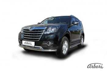 16 559 р. Защита переднего бампера Arbori (нержавейка, 2 трубы d57 и 42 mm) Great Wall Hover H3  рестайлинг (2014-2016)  с доставкой в г. Пермь. Увеличить фотографию 2