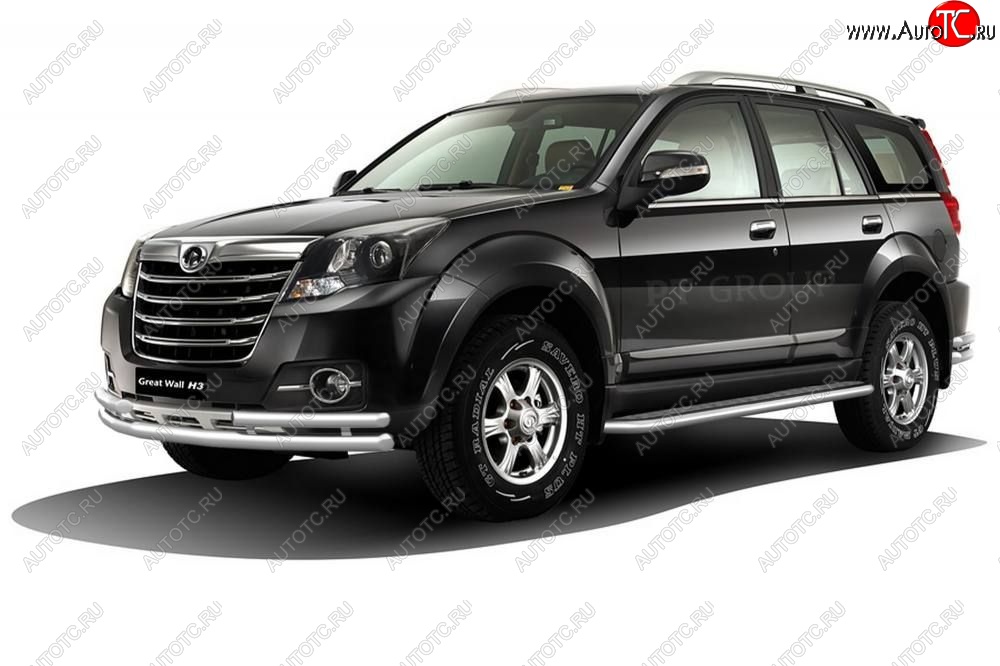16 289 р. Защита переднего бампера двойная с углами из труб d63/51 мм Petroil Tuning  Great Wall Hover H3 (2014-2016)  рестайлинг (Нержавейка)  с доставкой в г. Пермь