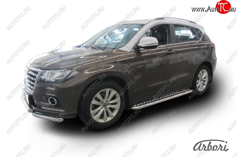 25 999 р. Защита штатных порогов с листом Arbori (нержавейка, алюминий, d57) Haval H2 (2014-2021)  с доставкой в г. Пермь