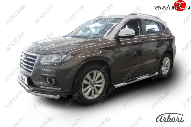 7 703 р. Защита штатных порогов Arbori (с проступью, черная, d76 mm). Haval H2 (2014-2021)  с доставкой в г. Пермь