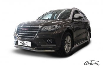 22 999 р. Защита переднего бампера Arbori (нержавейка, 2 трубы d57 и 57 mm) Haval H2 (2014-2021)  с доставкой в г. Пермь. Увеличить фотографию 2
