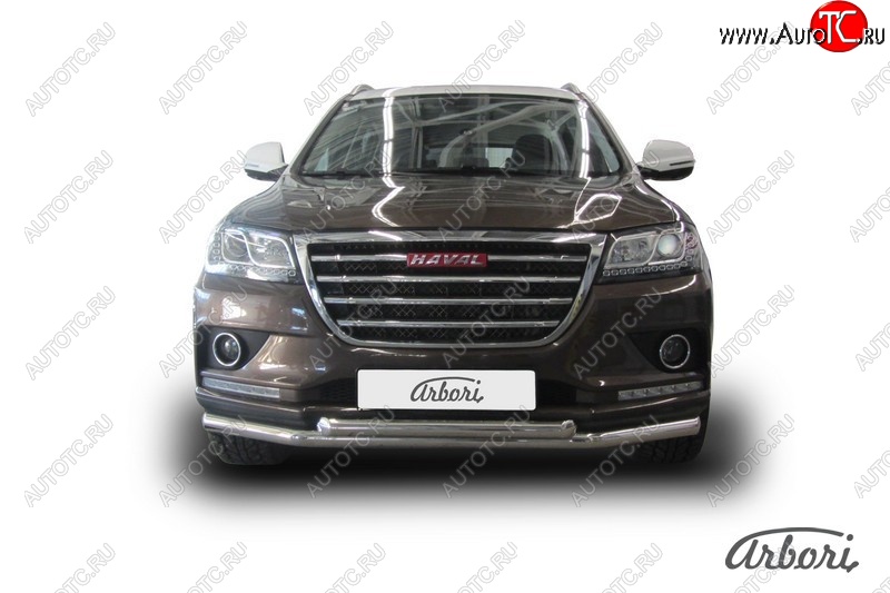 22 999 р. Защита переднего бампера Arbori (нержавейка, 2 трубы d57 и 57 mm) Haval H2 (2014-2021)  с доставкой в г. Пермь