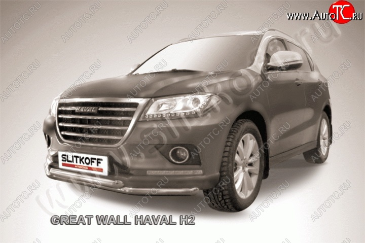 12 999 р. Двойная защита переднего бампера из труб диаметром по 57 мм Slitkoff Haval H2 (2014-2021) (Нержавейка, Полированная)  с доставкой в г. Пермь