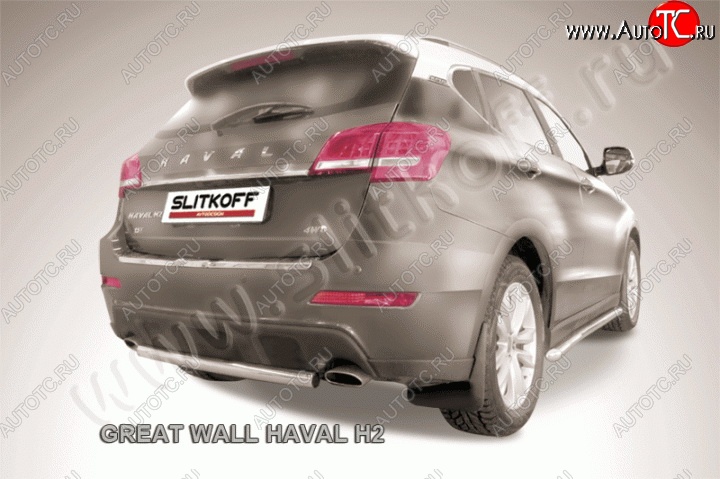 8 699 р. Защита заднего бампера из короткой трубы диаметром 57 мм Slitkoff  Haval H2 (2014-2021) (Нержавеющая сталь)  с доставкой в г. Пермь