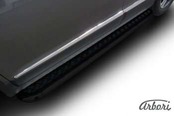 Защита штатных порогов с листом Arbori (черная, алюминий, d57) Haval H6 (2013-2020)