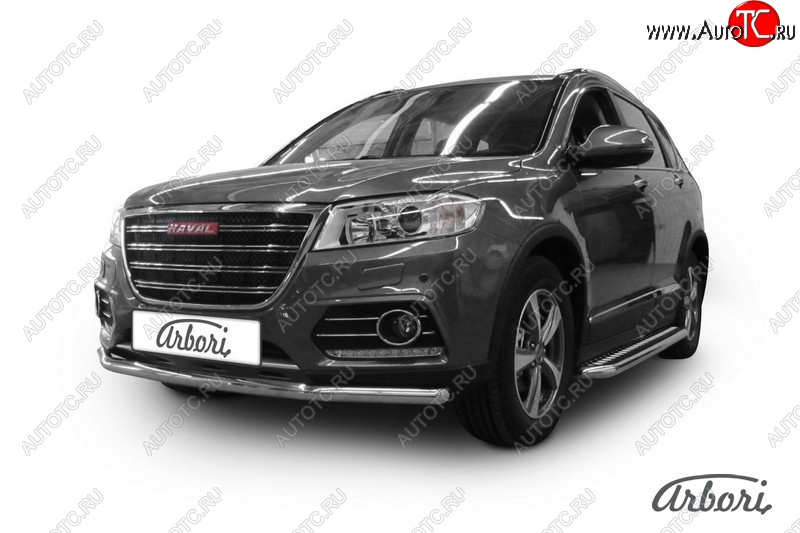 20 499 р. Защита переднего бампера Arbori (нержавейка, 1 труба d57 mm) Haval H6 дорестайлинг (2016-2019)  с доставкой в г. Пермь