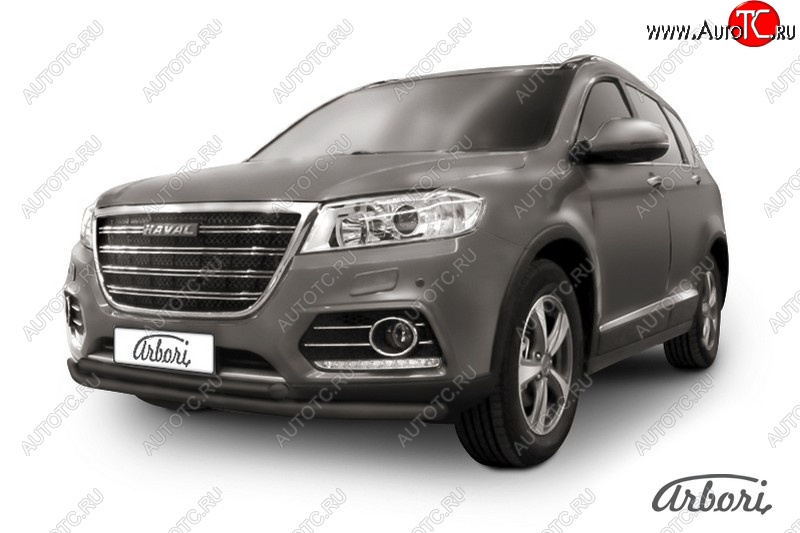 9 699 р. Защита переднего бампера Arbori (черная, 2 трубы d57 и 42 mm) Haval H6 (2013-2020)  с доставкой в г. Пермь