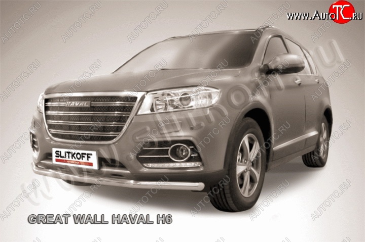 11 599 р. Одинарная защита переднего бампера диаметром 57 мм Slitkoff Haval H6 (2013-2020) (Нержавейка, Полированная)  с доставкой в г. Пермь